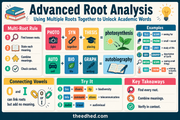 Advanced root analysis infographic teaching multi-root academic word decoding