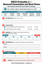 Nuanced connotation and word choice printable worksheet for Grade 5