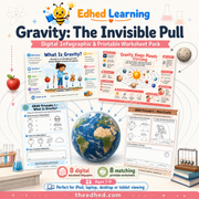 Gravity: The Invisible Pull digital infographic and printable worksheet pack for ages 7–9