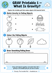 What Is Gravity printable worksheet with matching colouring and drawing activities