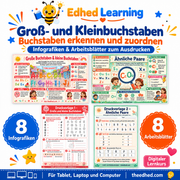 Groß- und Kleinbuchstaben – Arbeitsblätter zum Zuordnen – Edhed Learning: 8 Infografiken und 8 Arbeitsblätter