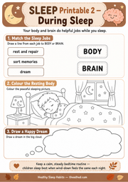 During Sleep matching printable worksheet for children ages 5–7