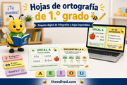 Hojas de ortografía de 1.º grado en español con 8 infografías y 8 hojas imprimibles