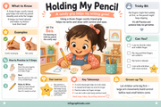 Holding My Pencil educational infographic showing a comfortable tripod grip