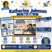 Katherine Johnson for Kids digital infographic course and printable planner pack cover from Infographic EDU