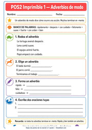 Hoja imprimible de adverbios de modo para 2.º grado