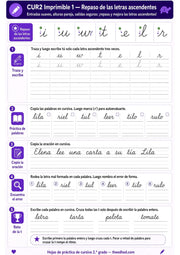 Hoja imprimible de práctica de letras ascendentes en cursiva para 2.º grado