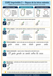 Hoja imprimible de práctica de letras redondas en cursiva para 2.º grado