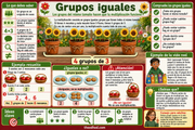 Infografía en español sobre grupos iguales para aprender multiplicación