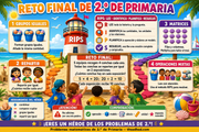Infografía del reto final de problemas matemáticos para alumnos de 2.º de Primaria.