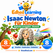 Edhed Learning Lernpaket Isaac Newton für Kinder mit 8 Infografiken und 8 Arbeitsblättern