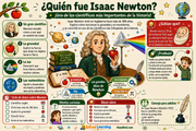 Infografía en español sobre quién fue Isaac Newton y sus grandes ideas
