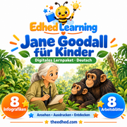 Edhed Learning Lernpaket Jane Goodall für Kinder mit 8 Infografiken und 8 Arbeitsblättern