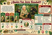 Infografía en español Quién fue Jane Goodall, fiel al diseño y colores del curso original