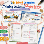 Joining Letters and Writing Words digital course with 8 infographics and 8 printable worksheets for ages 7 to 9