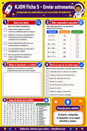 Ficha imprimible en español para comprobar operaciones y preparar una misión espacial segura.