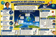 Infografía Matemáticas que llegan al espacio con trayectorias de cohetes calculadas por Katherine Johnson.