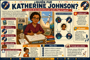 Infografía en español sobre quién fue Katherine Johnson, sus matemáticas y su trabajo en la exploración espacial.