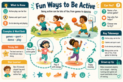 Fun Ways to Be Active educational infographic for children ages 5 to 7