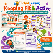 Keeping Fit & Active digital infographic and printable worksheet pack for ages 5 to 7