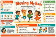 Moving My Body educational infographic for children ages 5 to 7