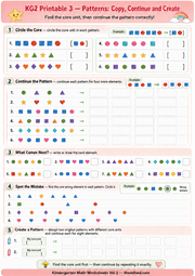 Kindergarten printable worksheet for copying, continuing and creating patterns