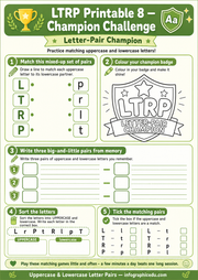 Uppercase and lowercase letter champion challenge printable worksheet