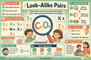 Look-alike uppercase and lowercase letter pairs learning poster for preschool children