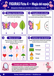Ficha imprimible en español para practicar simetría y completar imágenes reflejadas