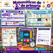 Curso digital de matemáticas de 2.º de primaria: 8 infografías y 8 fichas imprimibles en español para 7–8 años