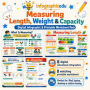 Measuring Length Weight and Capacity digital infographic and printable worksheet pack for children
