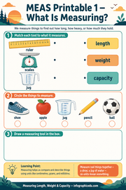 Measuring printable worksheet for children to match tools to length weight and capacity