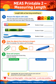 Measuring Length printable worksheet for children to practise cubes and compare lengths