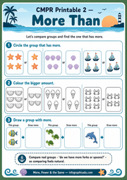 More Than printable worksheet for preschool maths More Fewer and the Same course