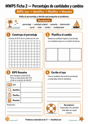 Ficha imprimible A4 de porcentajes para 5.º de Primaria
