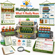 Multiplication: What It Really Means digital infographic and printable worksheet pack for ages 6–9