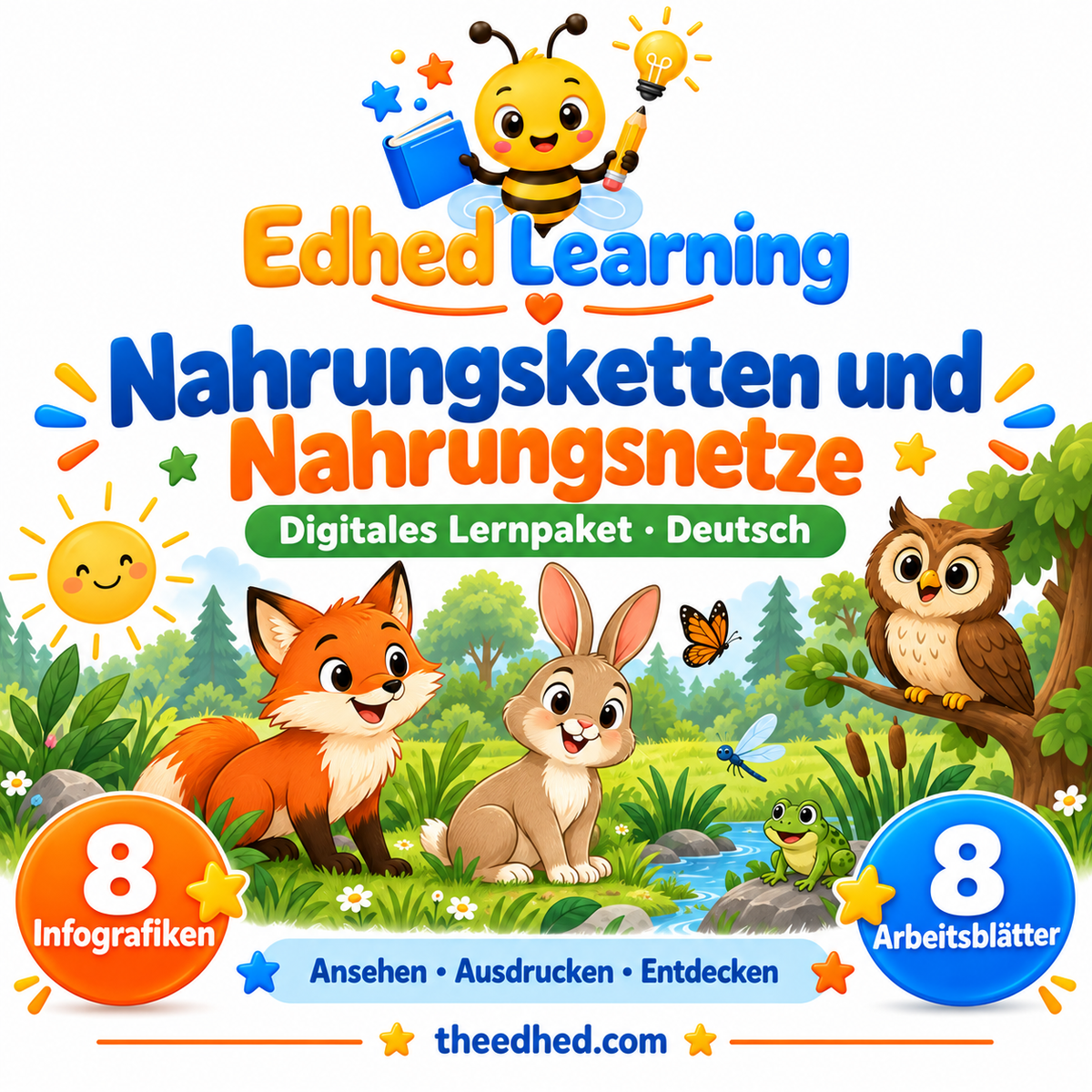 Edhed Learning Lernpaket Nahrungsketten und Nahrungsnetze mit 8 Infografiken und 8 Arbeitsblättern