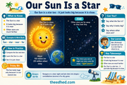Our Sun Is a Star educational infographic comparing the nearby Sun with faraway stars