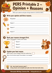Opinion and Reasons printable worksheet for kids - Persuasive Writing Convince Me course