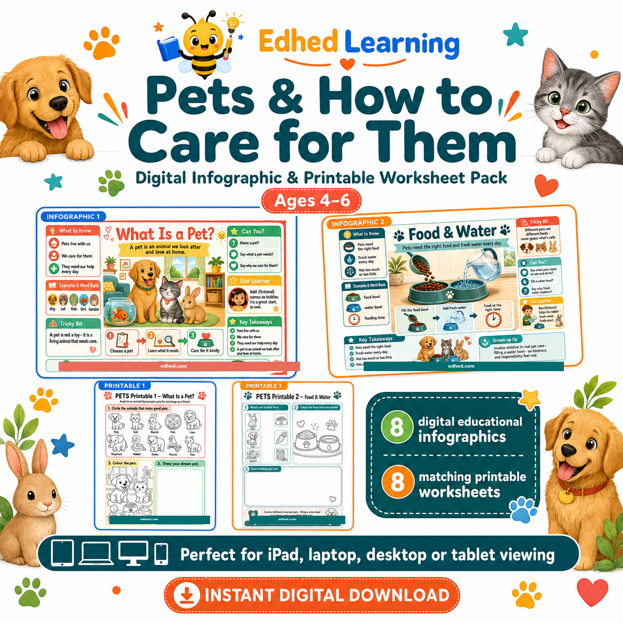 Pets & How to Care for Them – kids digital course and printable worksheet pack