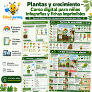 Plantas y crecimiento: 8 infografías y 8 fichas imprimibles en español