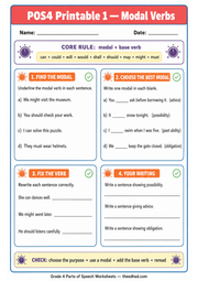 Grade 4 Modal Verbs printable worksheet