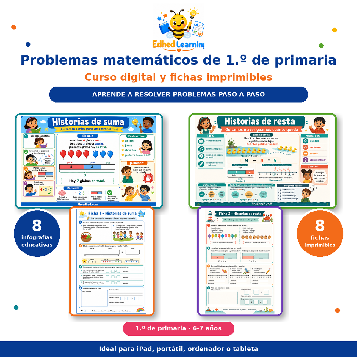 Vista general del curso Problemas matemáticos de 1.º de primaria