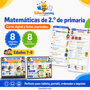 Problemas matemáticos de 2.º de Primaria, curso digital con 8 infografías y 8 fichas imprimibles.