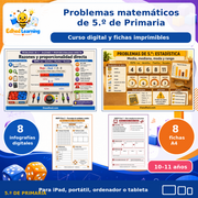 Curso de problemas matemáticos de 5.º de Primaria con 8 infografías y 8 fichas imprimibles