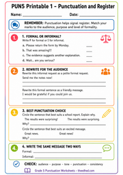 Grade 5 Punctuation and Register printable worksheet