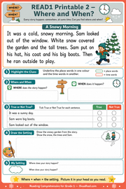 Grade 1 Where and When printable reading worksheet