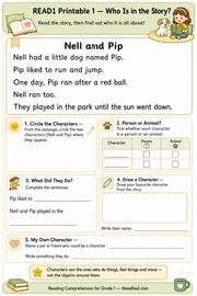 Grade 1 Who Is in the Story printable reading worksheet
