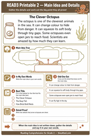 Main Idea and Details worksheet printable for Grade 3 readers
