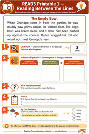 Reading Between the Lines inference worksheet printable for ages 7 to 9